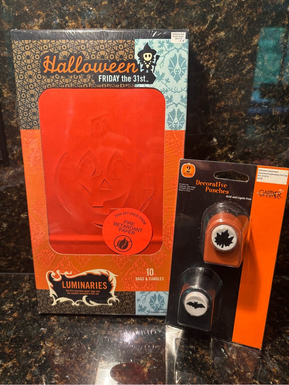 Halloween Set— 10 Luminaries Bags & Candles PLUS Fall Leaf &Bat Hole Punches NWT